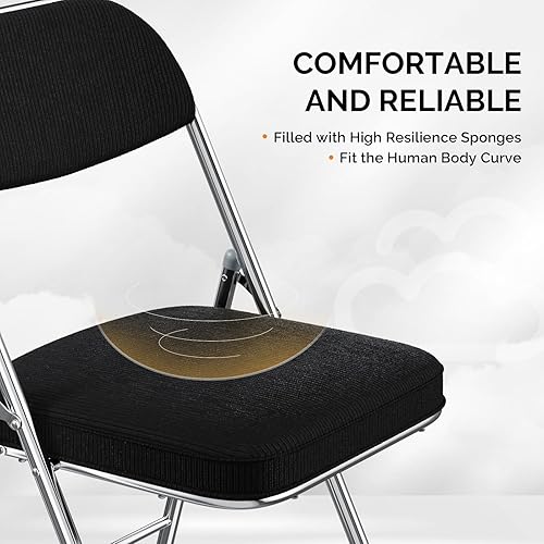 Miniatura 6 de VINGLI Sillas plegables con asiento y respaldo acolchados, marco de metal, tela de pana duradera, capacidad de 350 libras, juego de 1, color negro,