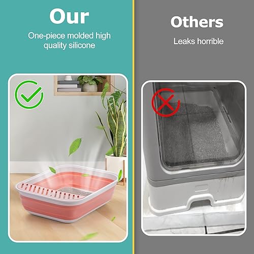 Miniatura 4 de TomteNisse Caja de arena para gatos con parte superior abierta, grande, plegable, con lados ajustables en altura, antisalpicaduras, sin olor,