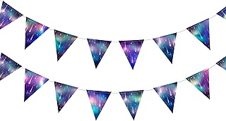 Decor365 Galaxy Party Decorations Aurora Borealis Decorations Flag Banner Northern Lights Triangle Pennant Star Garlands Hanging Shooting Star Birthday Wedding Anniversary Bachelorette Party Decor