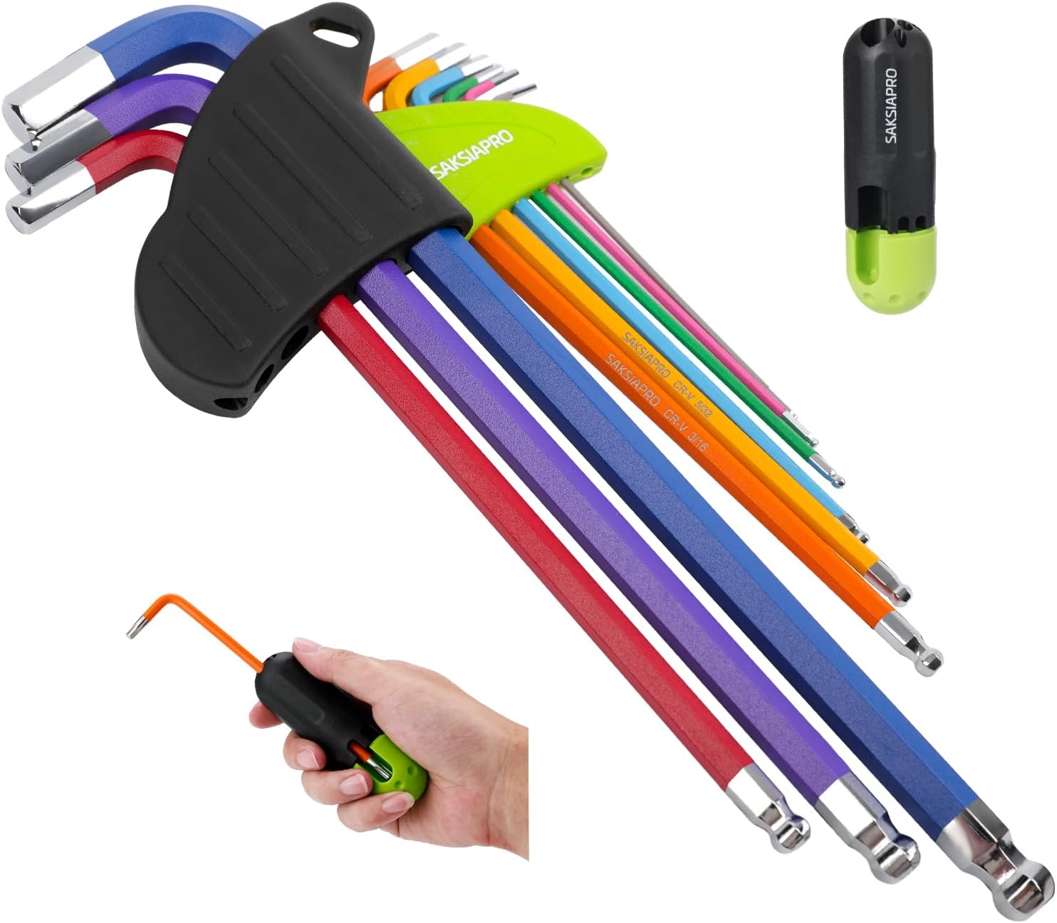 Allen Wrenches Sets, 9pcs Allen Key Set with Ball End & T Handle, Long Arm Hex Key Set SAE(1/16"-3/8") Durable CR-V Steel, Color-Coded for Easy Selection, Ideal for Repair & Assembly