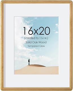 Acovy 16x20 Solid Oak Wood Picture Frame for Wall, 16x20 Wood Photo Frame Matted to 11x14 Photos, 16 x 20 Poster Frame with Tempered Glass, Curved Wooden Picture Frames for Wall Art Photo and Prints