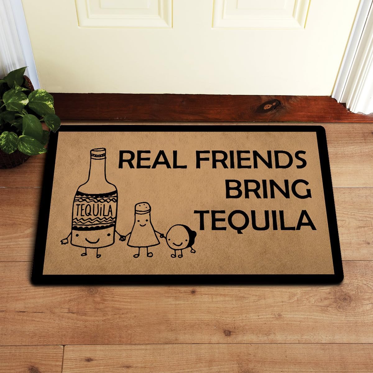 MjiejieM Funny Doormats Real Friends Bring Tequila Indoor Floor Welcome Mat for Entrance Way Rubber Back for Front Door Indoor Outdoor Cute Rugs 23.6"(L) x 15.7"(W)