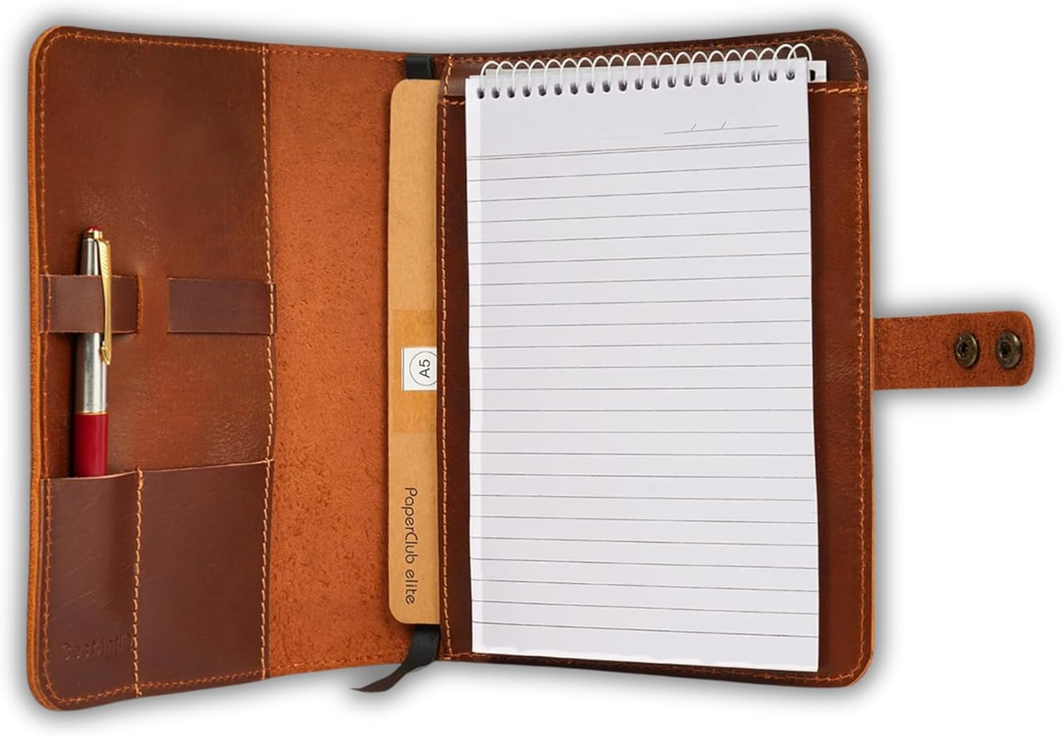 Rustic Leather Journal Cover | Handmade 6x9 Spiral Steno Pad Holder | Full-Grain Top-Bound Notebook Sleeve & Refillable Cahier Cover (Brown)