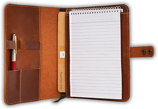 Rustic Leather Journal Cover | Handmade 6x9 Spiral Steno Pad Holder | Full-Grain Top-Bound Notebook Sleeve & Refillable Cahier Cover Brown