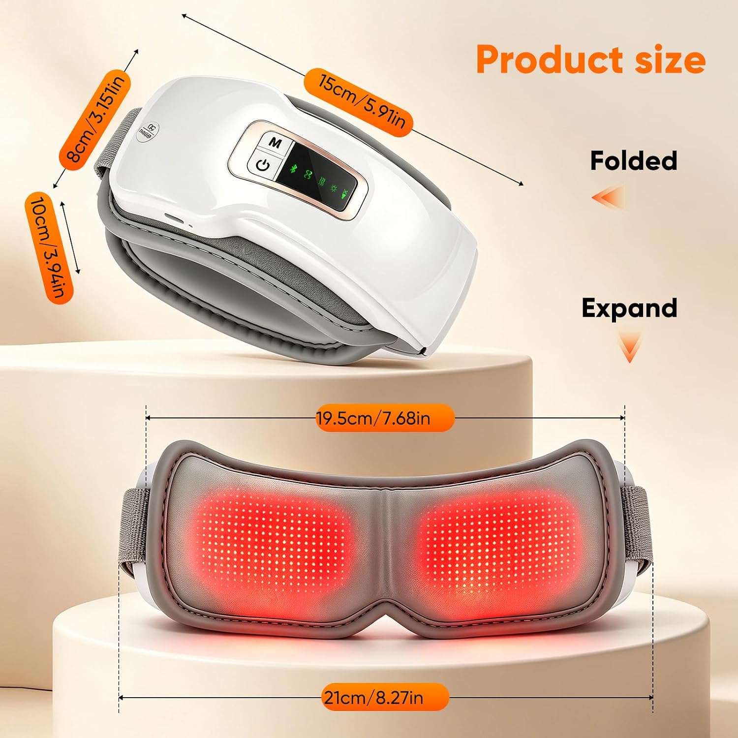 Eye Massager for Migraine & Dry Eye Relief – Air Compression + Heat + Vibration, Foldable Rechargeable Eye Mask with Bluetooth Music, Foldable Portable for Travel/Office Heat Therapy for Eye Strain