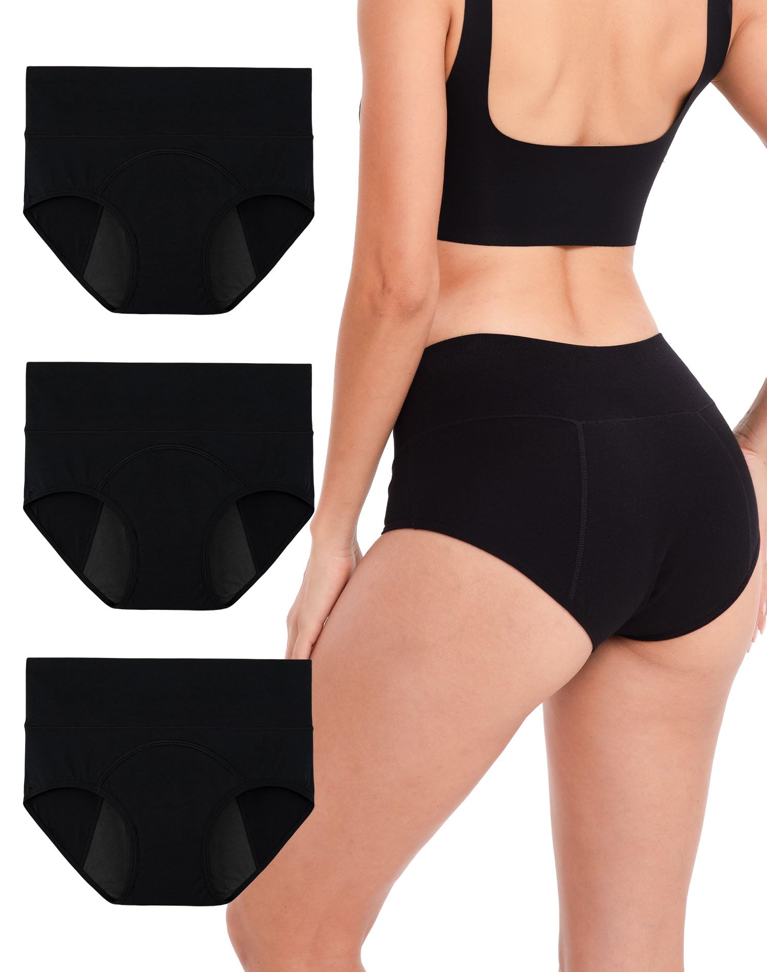 INNERSY Mutande Assorbenti Donna Vita Alta Slip Cotone Ciclo Mestruale Intimo Post Parto Pacco da 3