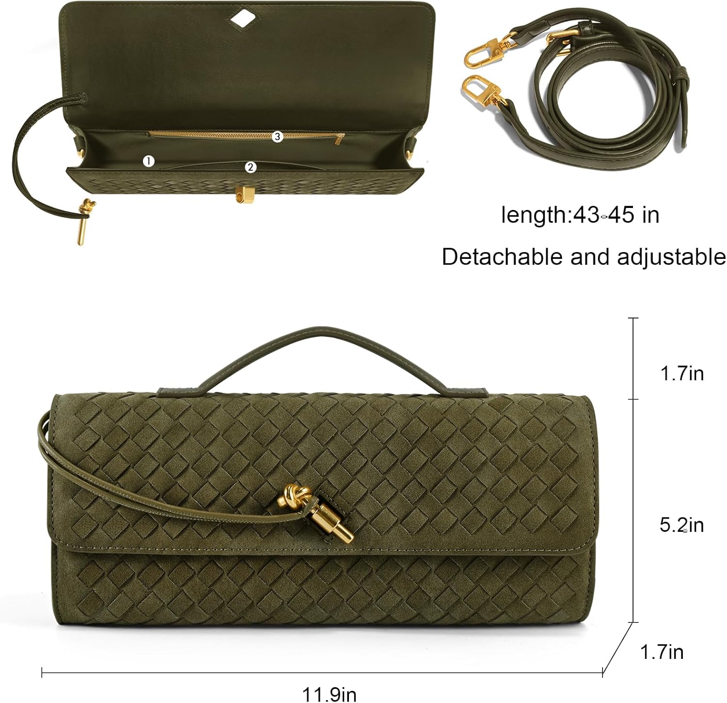 Woven Clutch Purses for Women, Formal Satchel Leather Evening Bag Shoulder Handbag - Image 6