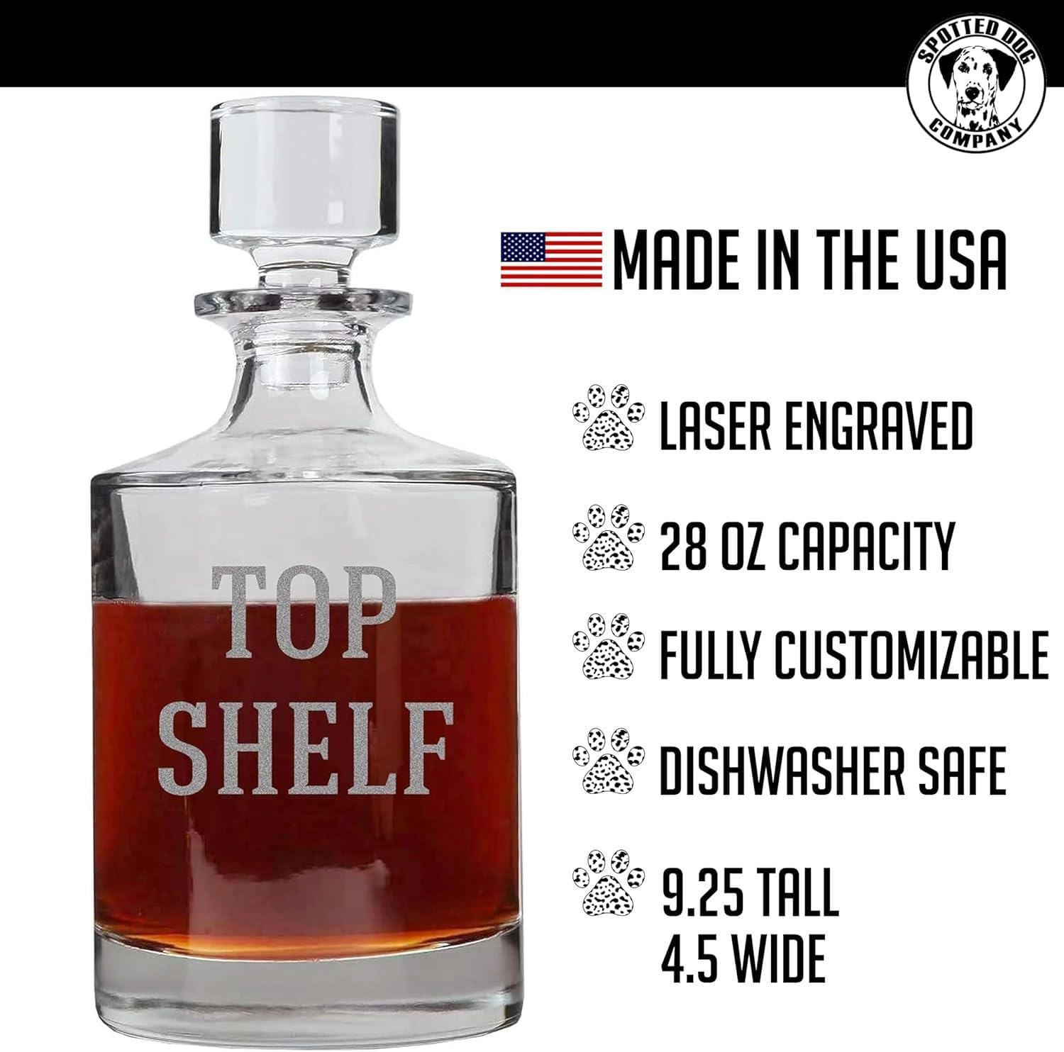 Personalized Etched Glass 28oz Whiskey Decanter, Round Your Text Here, Custom Engraved Gift, Retirement, Anniversary, Housewarming, Customized Bourbon Gifts for Men, Scotch Birthday, Him, Dad, Father