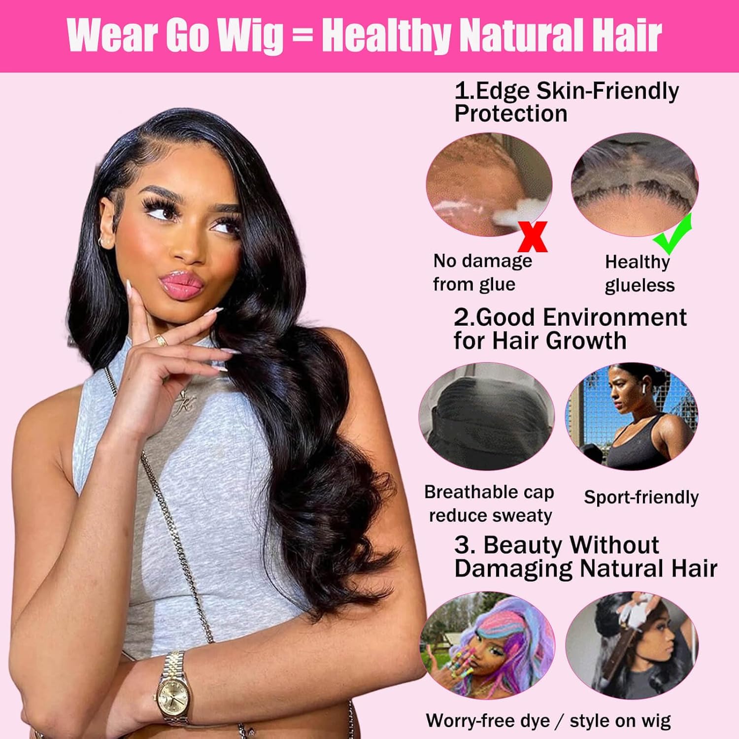 24 Inch Wear and Go Glueless Wig - Human Hair, Pre Plucked, Pre Cut for Beginners - 5x5 HD Lace Closure - Body Wave Lace Front Wig - 180% Density - No Glue - 3 Seconds to Wear