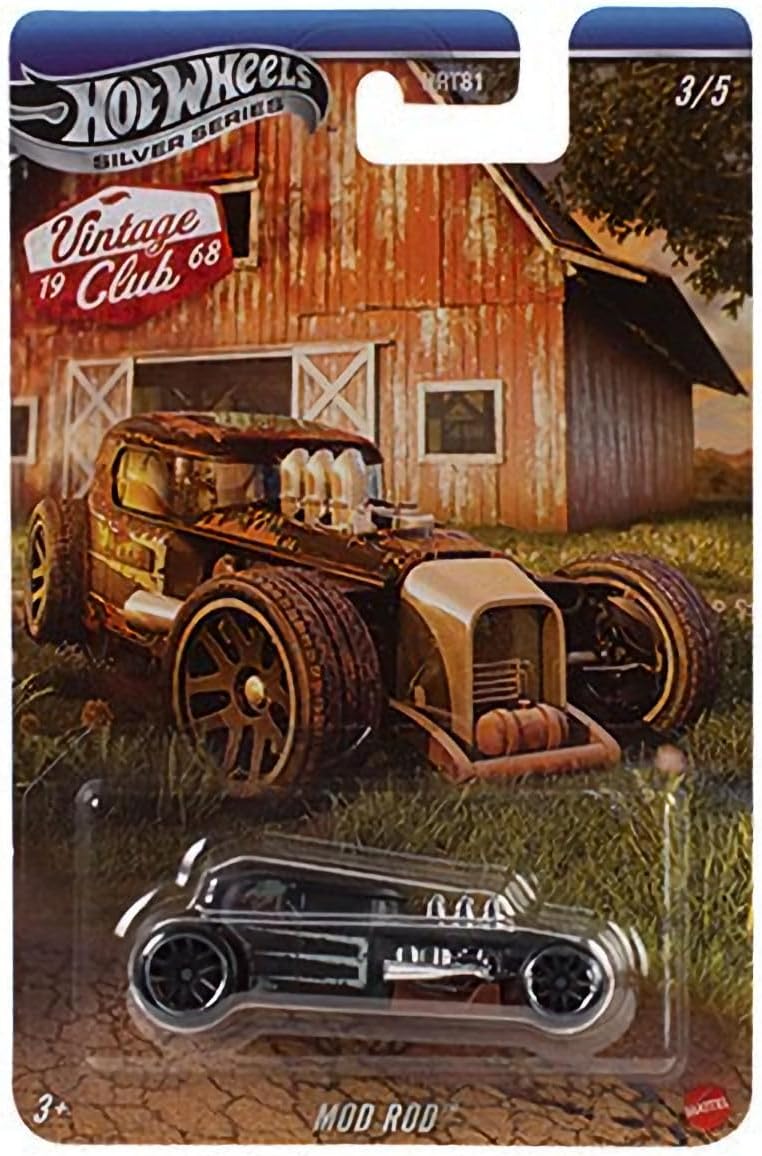 Hot Wheels Vintage Club Grand Prix Die-Cast Cars Collection, 5-Pack Set with '65 Mustang, Sooo Fast, Mod Rod, '71 Porsche 911, Volkswagen Classic Bug HRT81-956H