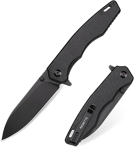 REMETTE Handfeel - Cuchillo de bolsillo plegable hoja 9Cr18MoV rodamiento de bolas de cerámica apertura abatible cuchillo de trabajo diario EDC con