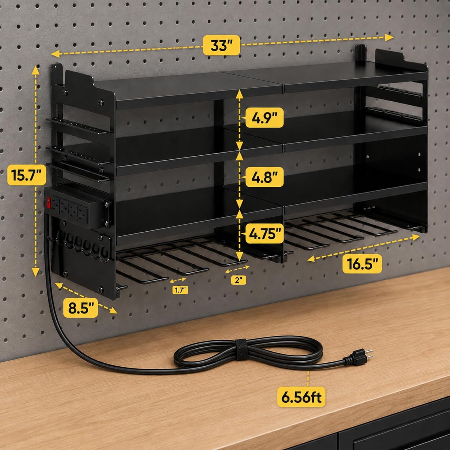 Wall Mount Power Tool Organizer with Charging Station, 4-Tier 600lbs