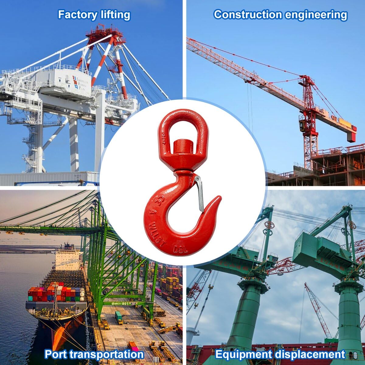5Ton Swivel Lifting Hook,Heavy Duty Slip Hooks with Safety Latch 3/4'' Trade,11023Lbs Working Load Limit Chain Hook for Lifting Port Transportation and More - Image 5