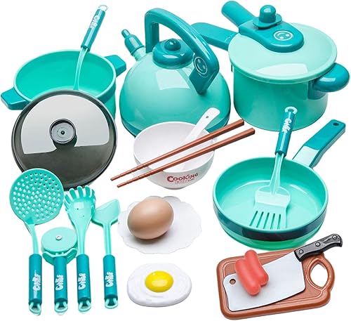 Miniatura 4 de Colcolo 20Pcs Niños Cocina Pretender Play Pot y sartenes Sets Juguetes Jugar Alimentos Cocina Utensilios de Cocina Accesorios Aprendizaje Regalo