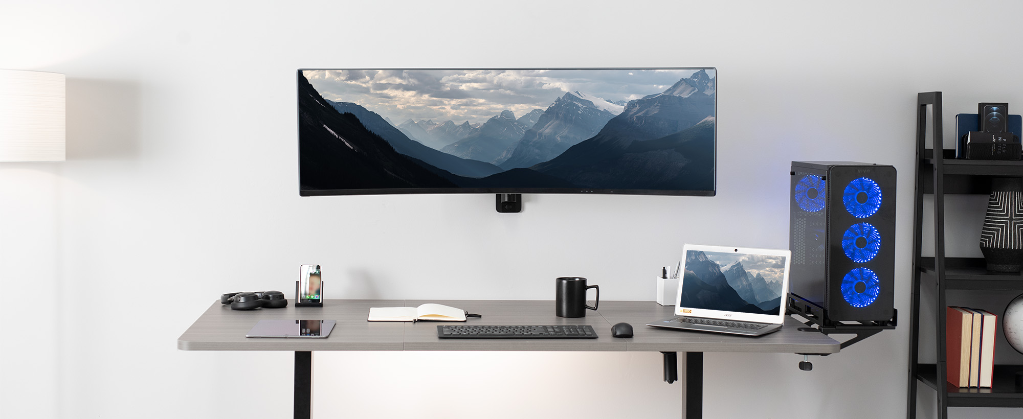 VIVO Heavy Duty Aluminium Ultrawide Monitor Spanarm voor 49 schermen