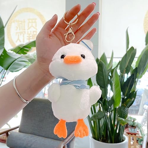 Miniatura 3 de Llavero blanco de felpa de pato de 5.5 in, suave y completamente lleno, adorable muñeco de dibujos animados, adorno colgante portátil de peluche de