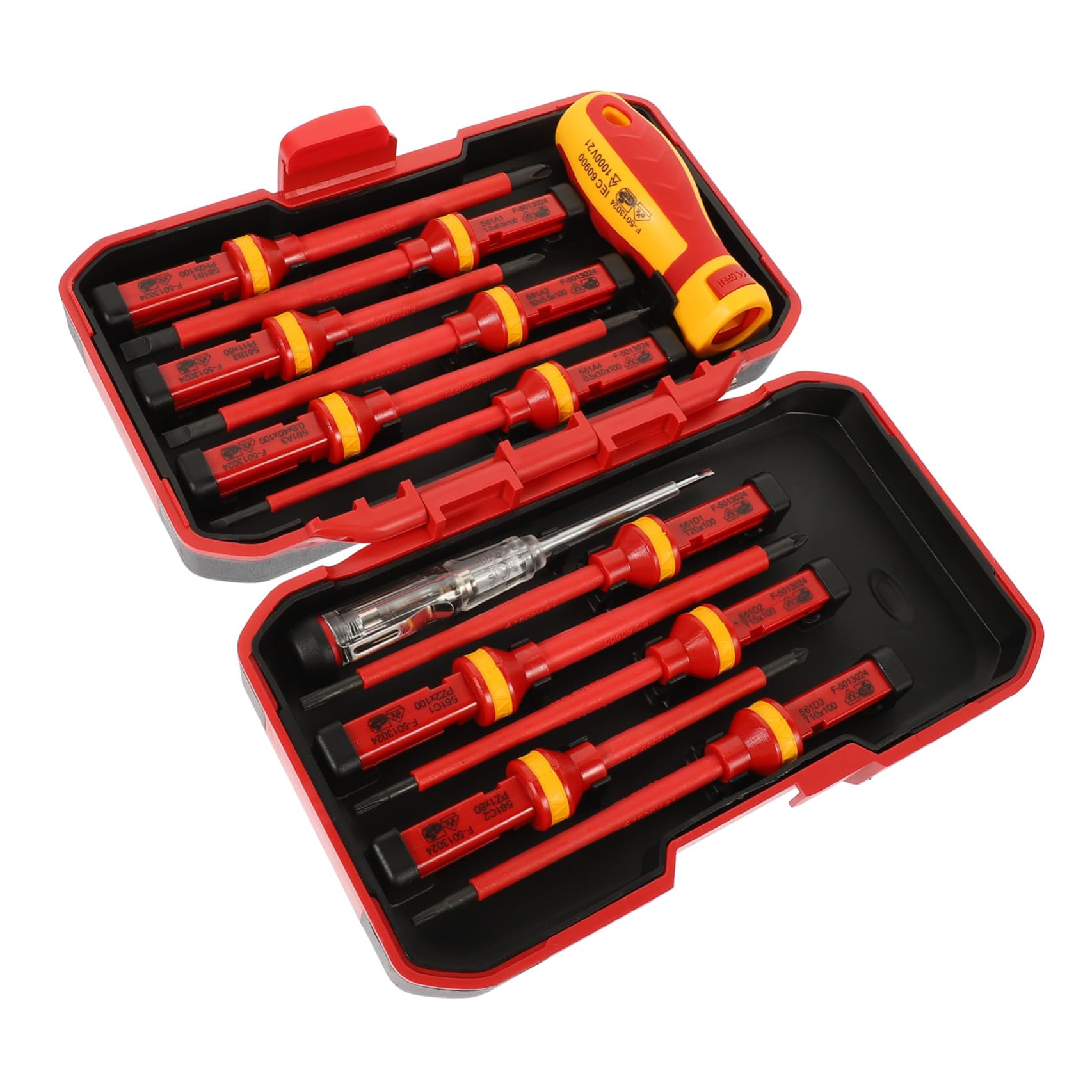 KALLORY Set Cacciaviti Isolati 1000v 13 Pezzi Vde per Elettricisti | Punte Magnetiche Slotted, Pozidriv a Stella, Acciaio al Vanadio Rosso, Custodia Inclusa