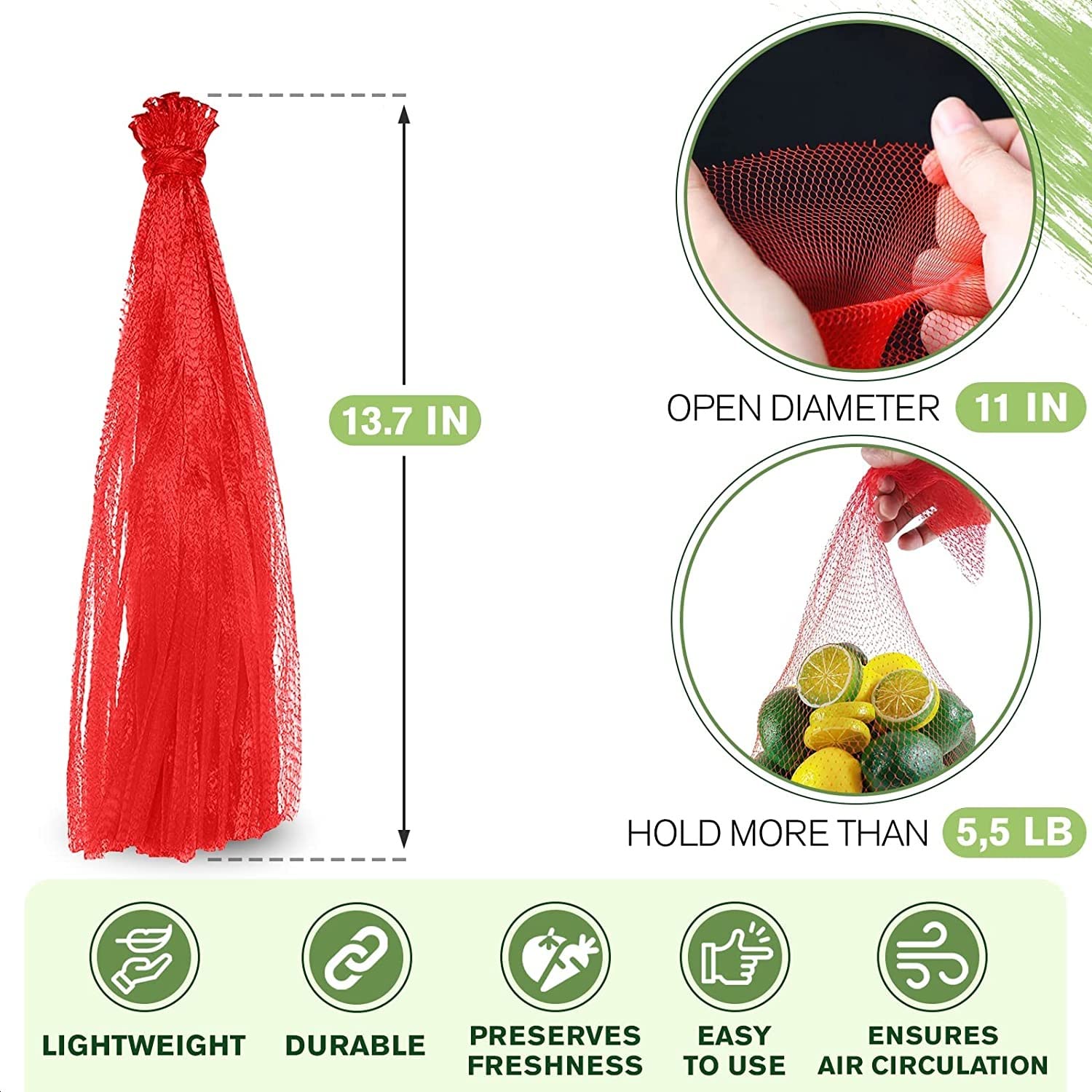 100 sacchetti riutilizzabili per prodotti di frutta, frutta, frutta, frutta, frutti di mare, giocattoli e prodotti da giardino (rosso