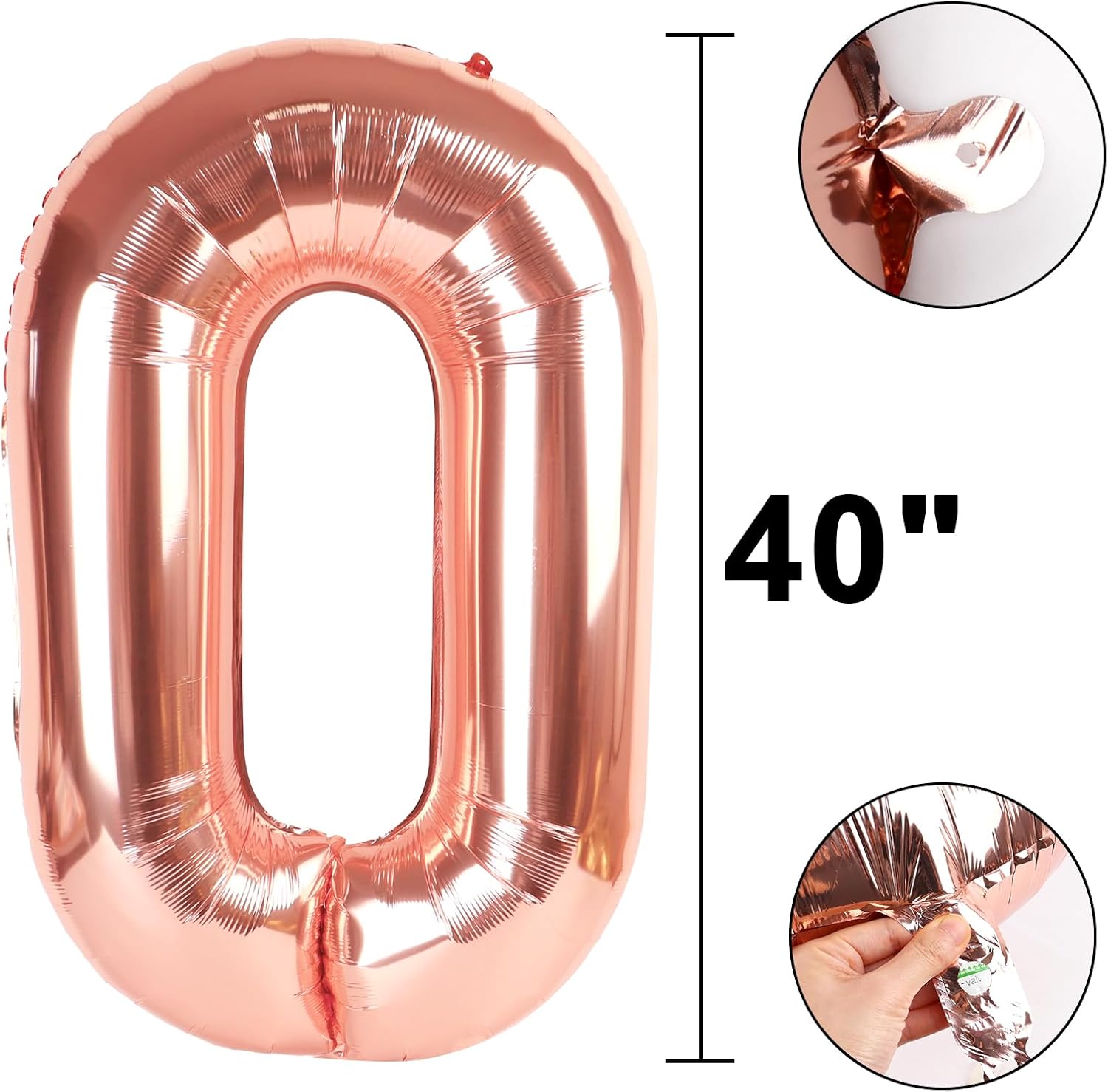 Rose Gold 40 Inch Jumbo Number 0 Balloons Foil Mylar Helium Balloons for 10 20 30 40 50 100 Champagne Gold Numbers Balloons Birthday & Anniversary Decorations Photo Props Decorations Supplies