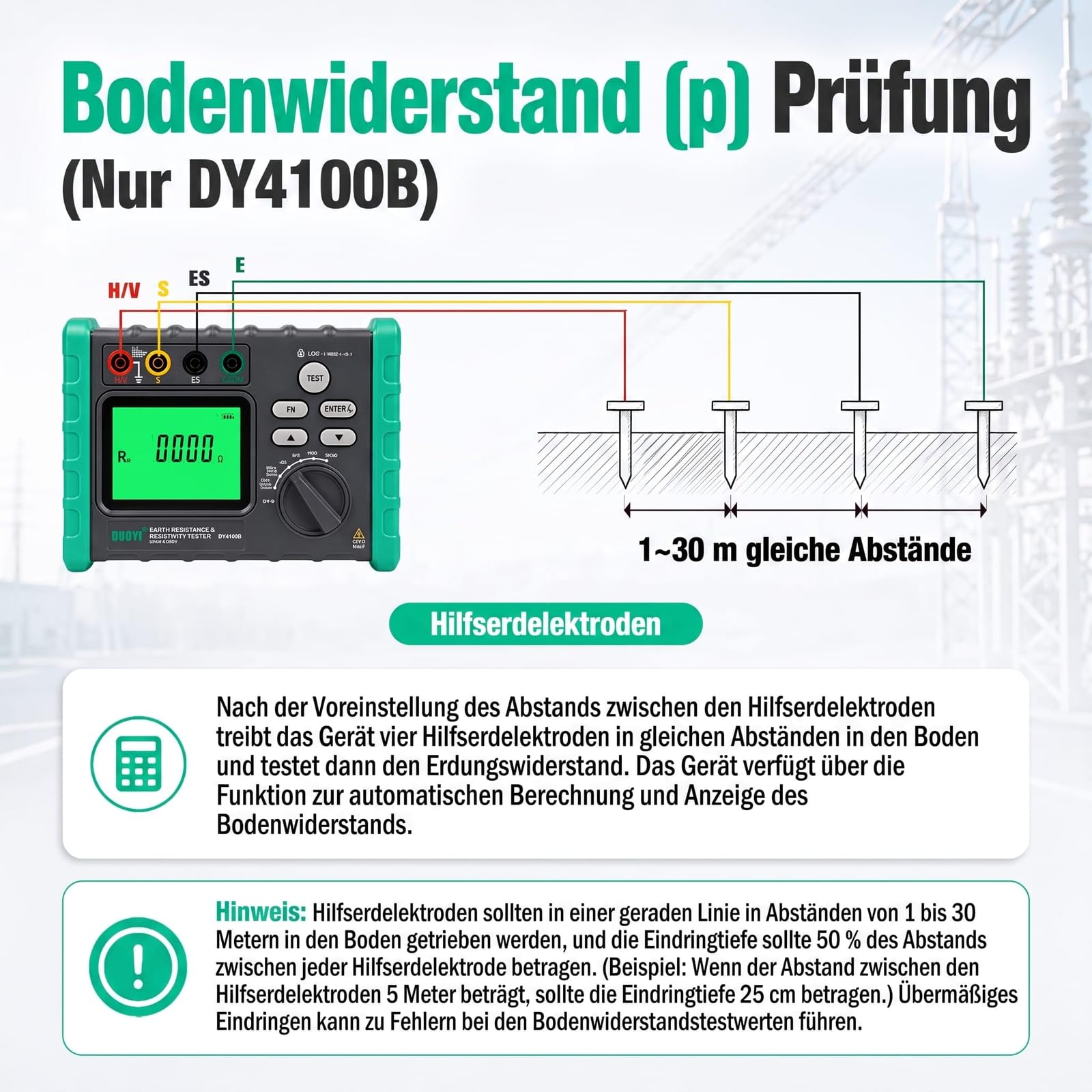 DY4100B 2/3/4 Draht Erdungsmessgerät Digitaler Erdungswiderstand Prüfer