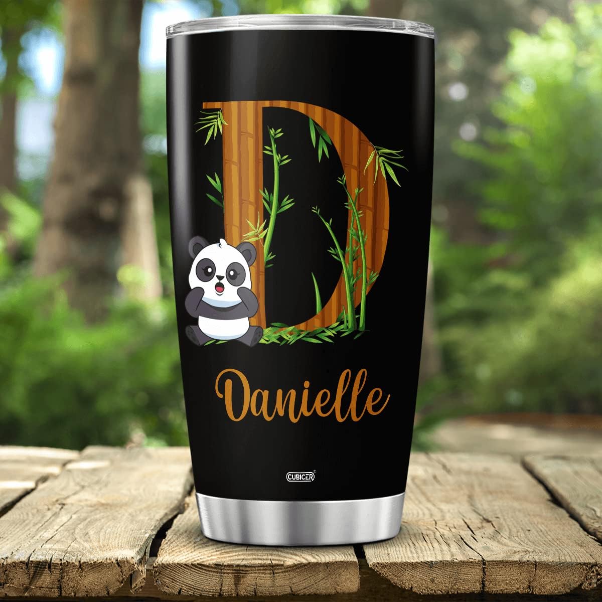 CUBICER Personalized Initial Coffee Tumbler Panda Custom Name Letter Tumbler Women Girls Kids Teens Travel Mugs Stainless Steel Drinking Glass Double Wall Insulated Cup With Lid