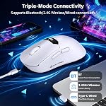 ZIYOU LANG x Magic Refiner R1 Wireless Gaming Mouse with Charging Dock, PAW3311 Sensor 24K DPI, BK3633 Chip Tri-Mode Bluetooth/2.4G/USB-C, Lightweight Web Driver Computer Mice for Win/Mac, White