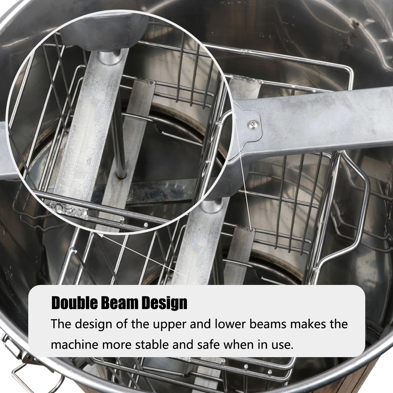 Smielatore Manuale 2 Telaio, Estrattore Acciaio 304 Inossidabile, con Coperchio in Acciaio Inossidabile e Maneggiare, per Allevamenti di Api Grandi E Piccoli,2 Frame