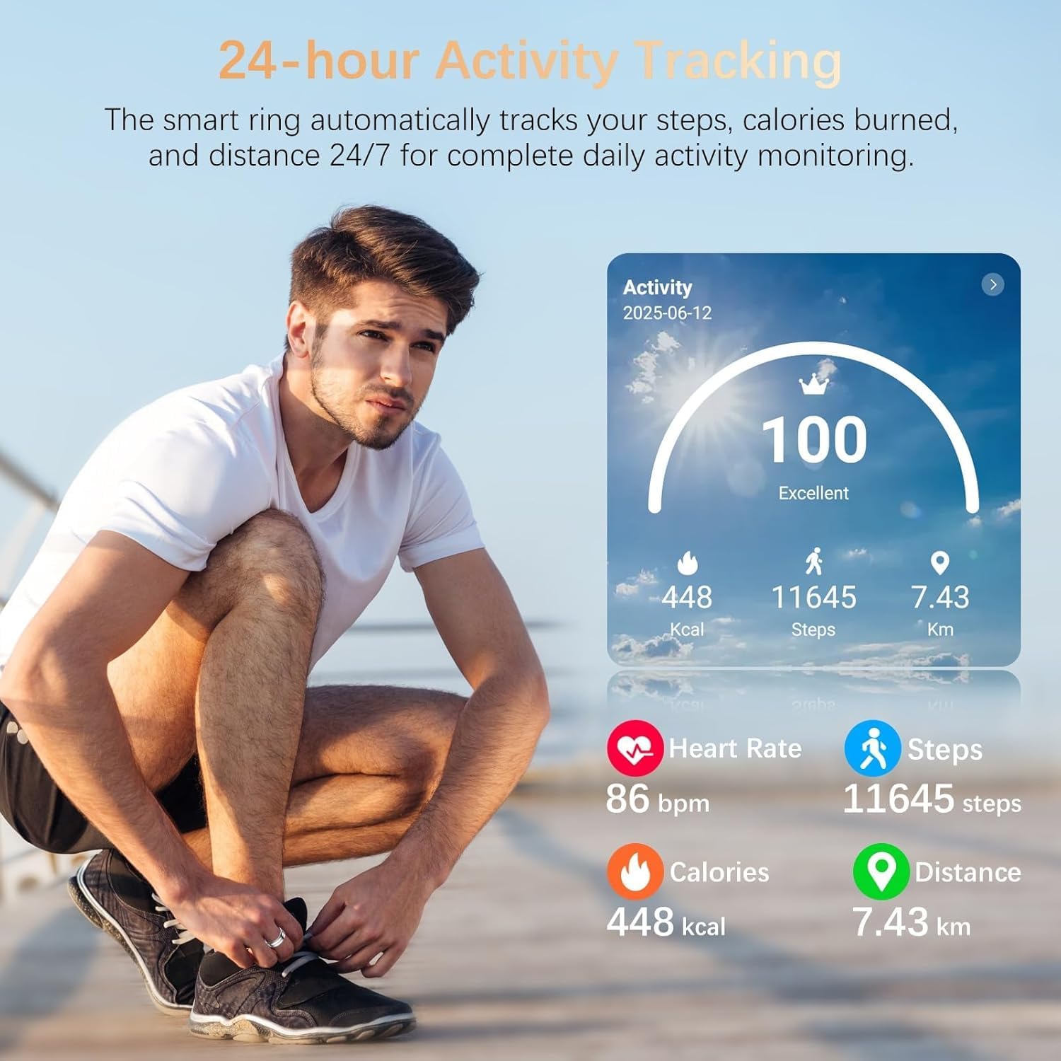 Fit Ring for Women Men, Ring Health Tracker with Heart Rate,Blood Oxygen,Heart Rate Variability, Stress, Sleep Monitor, Step Counter, Smart Ring for iPhone & Android, No Subscription Fee (Silver, 8#)