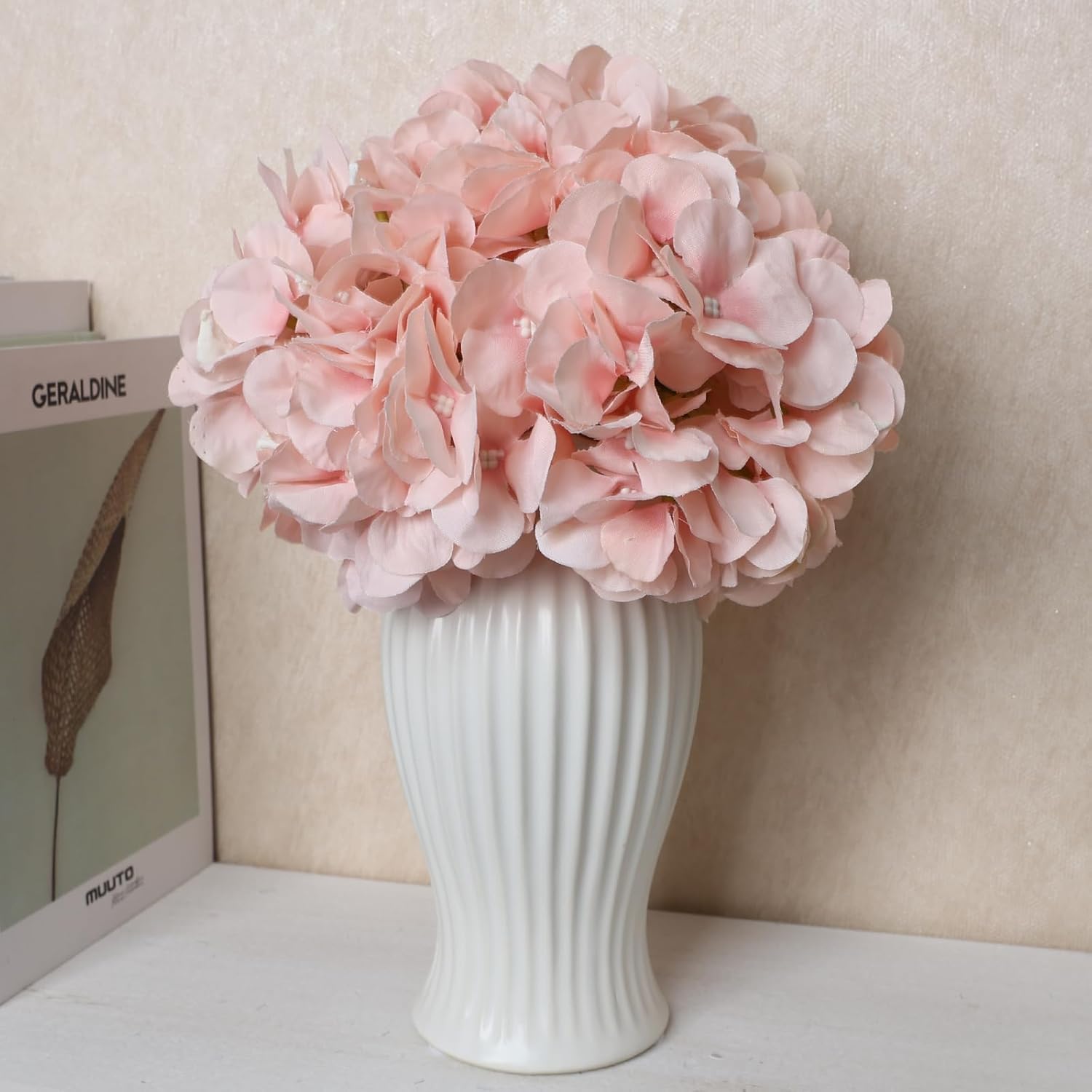 Hydrangea Artificial Flower 104 PCS Silk Flower Heads with Stems, Blush Full Flowers Heads for Home Weddings Centerpieces Valentine's Day Party Decor (Light Pink) - Image 5