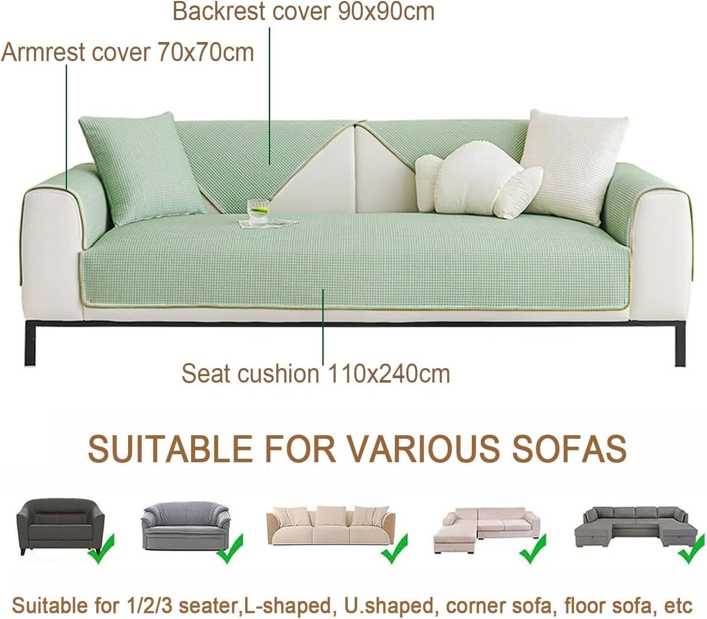 Sofa Cover L Shape Couch Covers 3 Seater Covers for Dogs New Sofa Cushion Non-Slip slipcovers Furniture Protector pet Furniture Coverss(White,110 * 210cm)