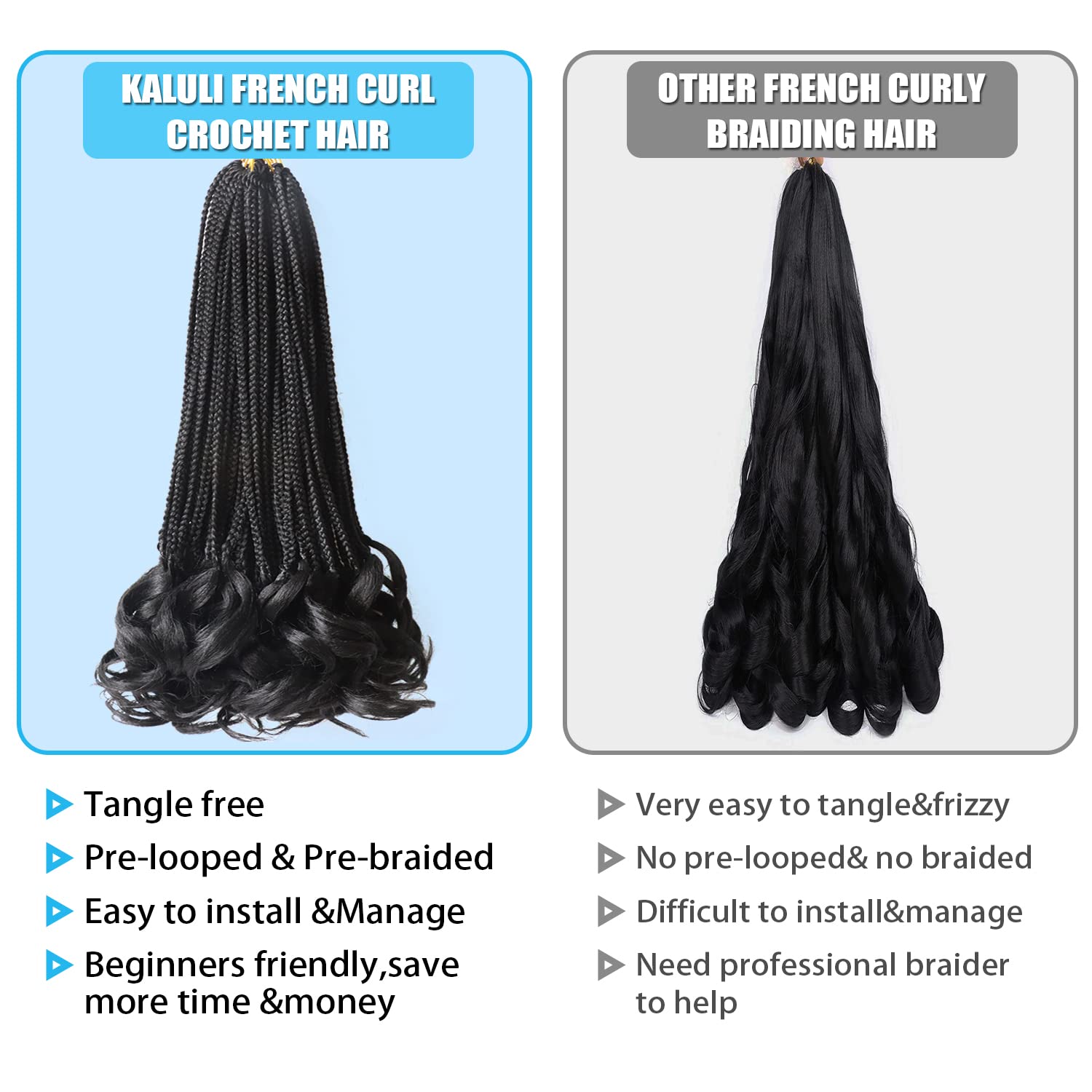 French Curl Crochet Braids for Black Women 18 Inch 7 Packs Pre Looped French Curly Braiding Hair for Goddess Box Braids Crochet Hair with Curly Ends (1B)