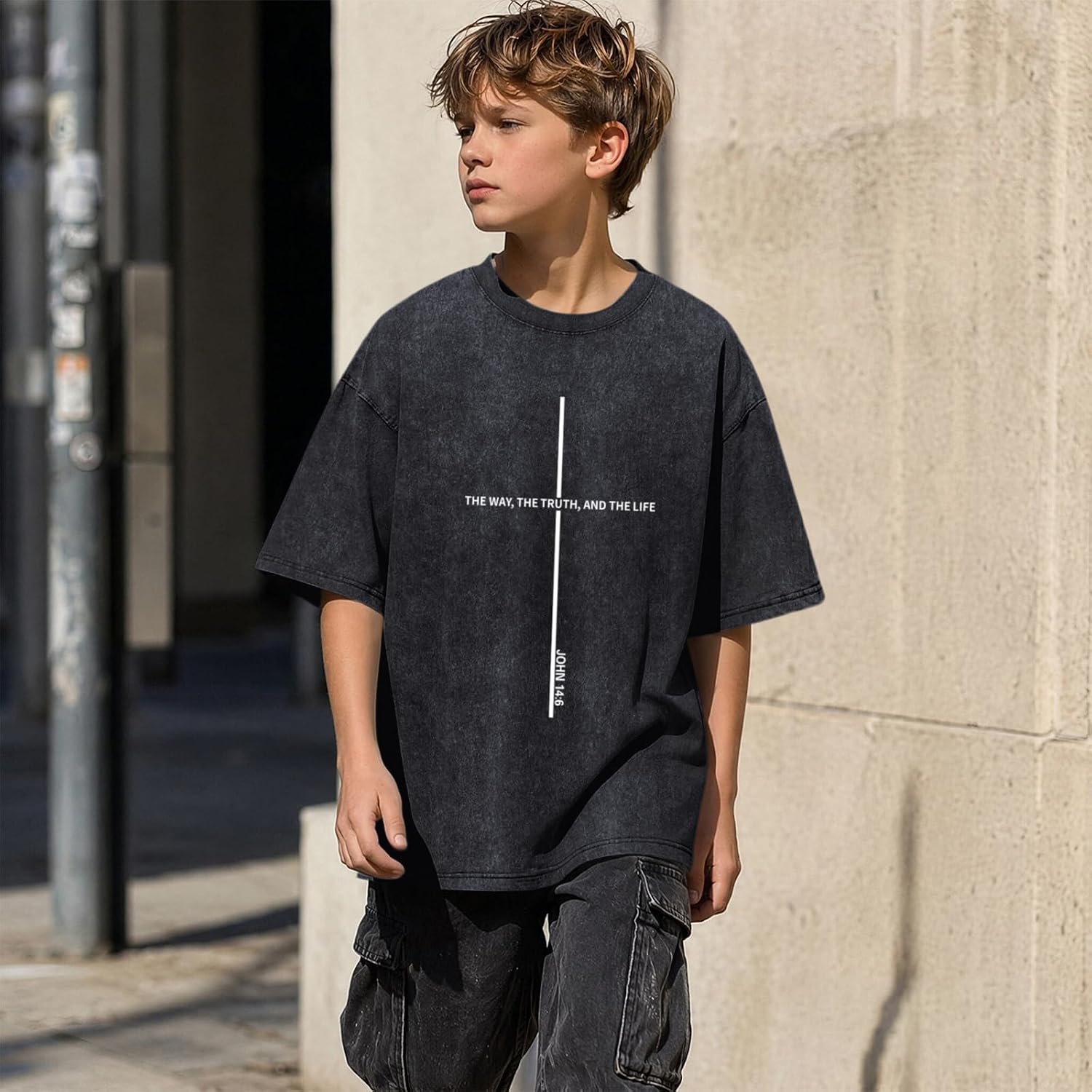 Boys Christian Shirts for Kids Jesus God Bible Verse Religious Faith T Shirt Youth Acid Wash Cross Graphic Tees Tops