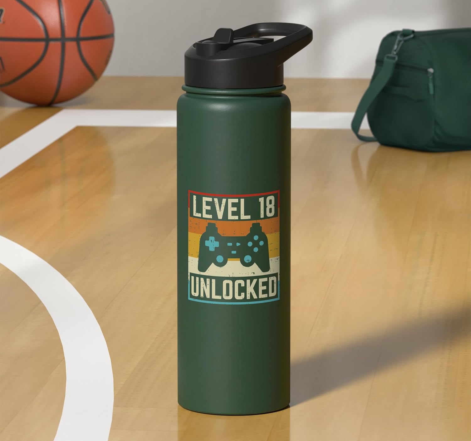 Level 18 Unlocked Video Gamer Retro 18th Birthday Game Gift Stainless Steel Insulated Water Bottle