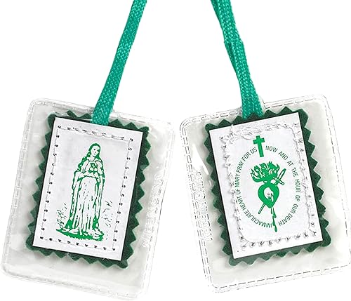 Religious Gifts Immaculate Heart of Mary Green Laminated Scapular, 18 1/2 Inch