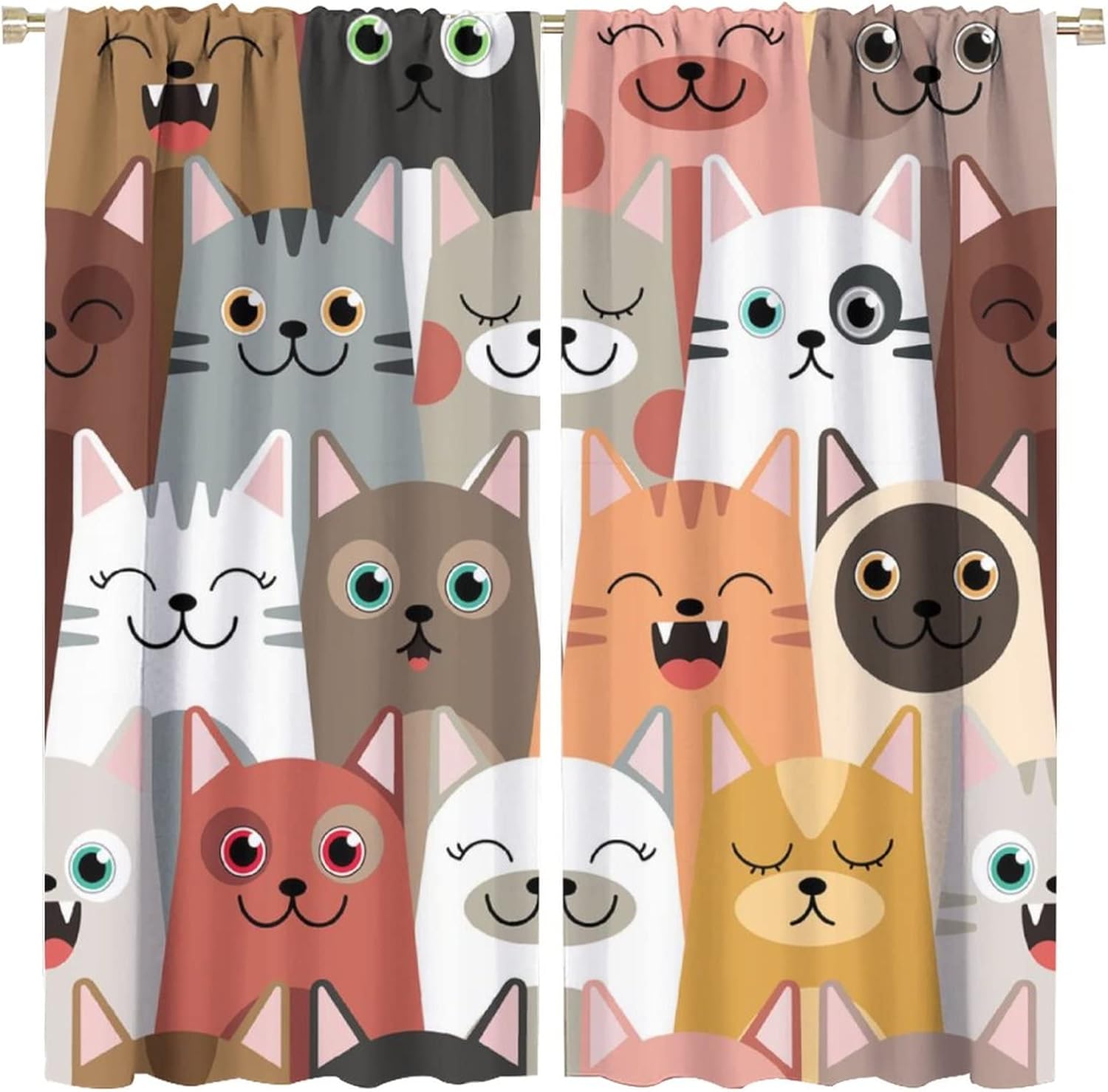 Funny Animal Little Cat Rod Pocket Blackout Curtains - Cute Colorful Cartoon Lovely Cat Window Treatment Set Energy Saving Thermal Insulated Drapes for Living Room 2 Panels 63L x 31.5W