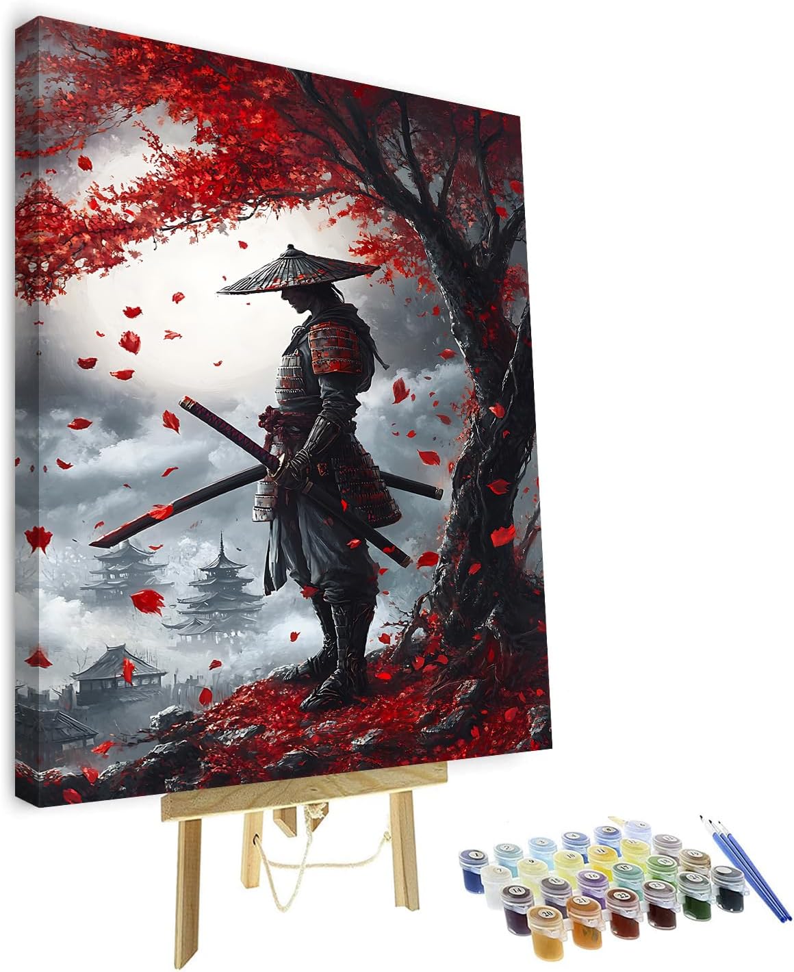 Rebotipy Paint by Numbers Kit for Adults, Japanese Samurai Oil Painting for Adults Paint by Number, DIY Samurai with Sword Art for Home Decor 16 x 20 inch with Frame
