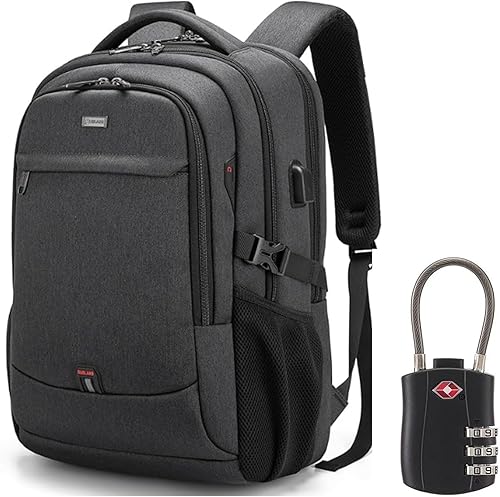 Miniatura 53 de DUSLANG Mochila para portátil de 17 pulgadas para viajes, resistente al agua, mochila universitaria para hombres, bolsa para computadora portátil