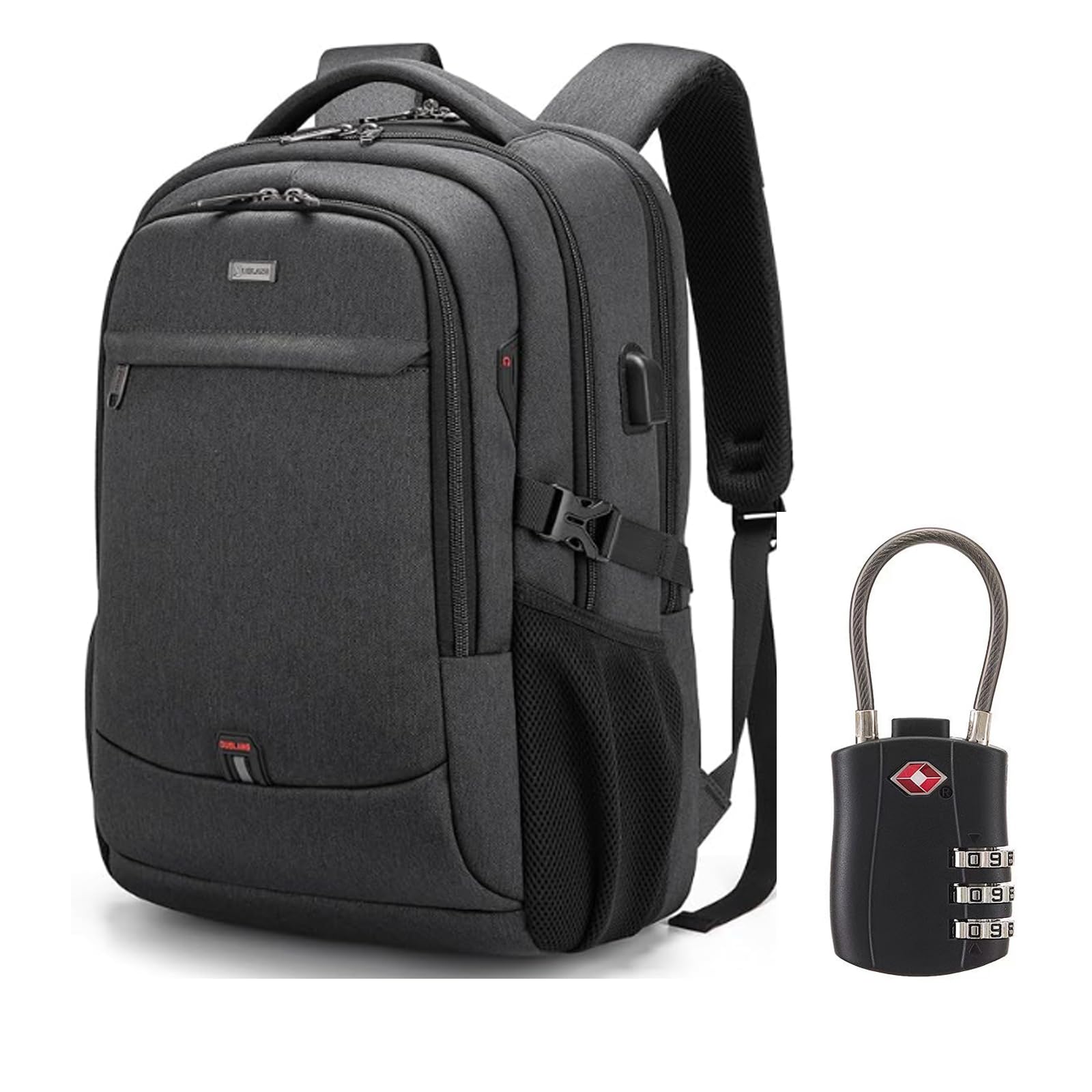 DUSLANG 17 Inch Laptop Backpack for Travel Water Resistant College Backpack for Men/Women Laptop Bag with USB Charging Port and TSA lock,Black