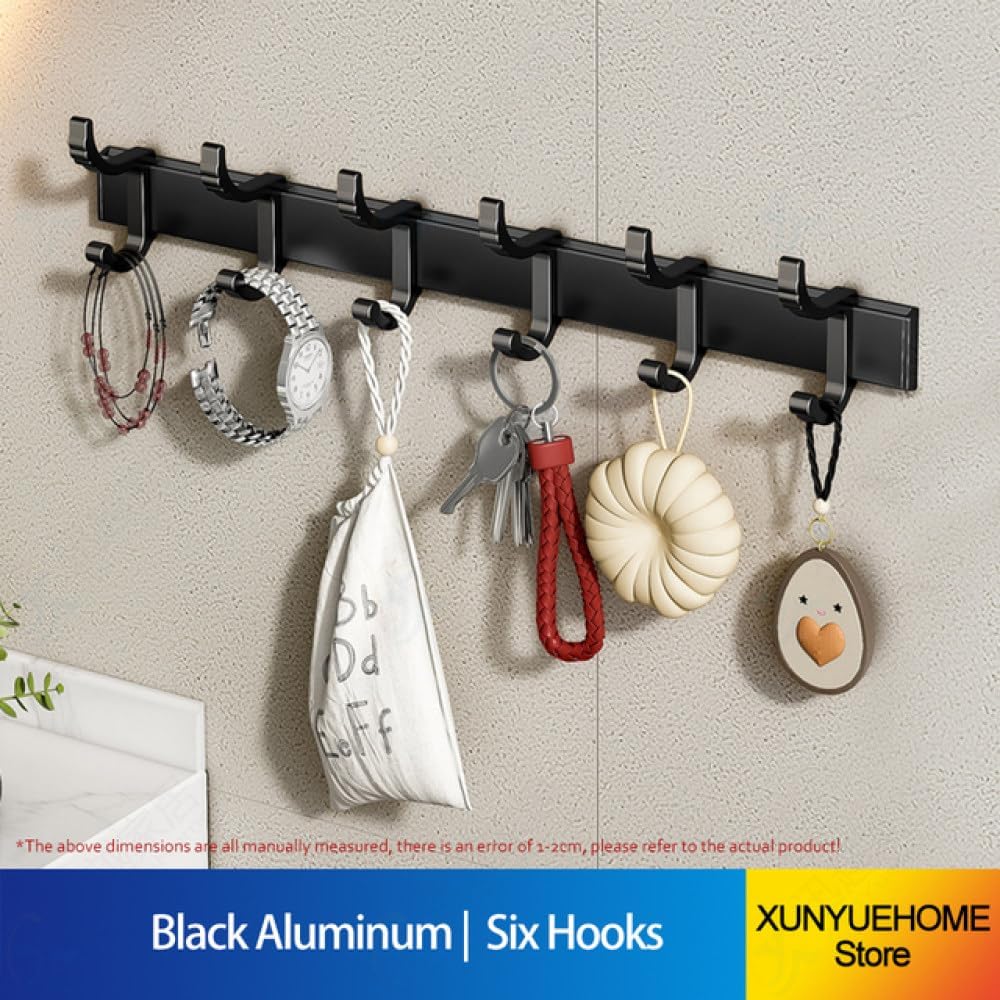 Towel Robe Hooks Coat Hook Gun Gray Aluminum Self-Adhesive Wall Rack Living Room Key Bag Hanger No Drilling Bathroom Accessories,RH,41,6H Black