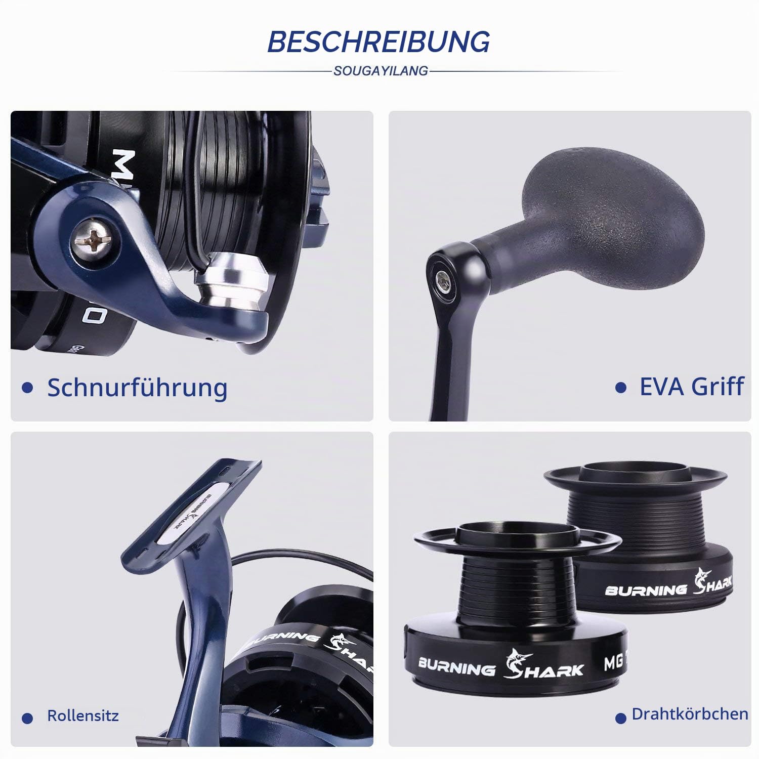 Sougayilang Angelrolle, 13 + 1 Edelstahl BB, Kohlefaser, Spinnfangrolle für Wels, Zander, gestreifte Barsche, mit einer Ersatzspule