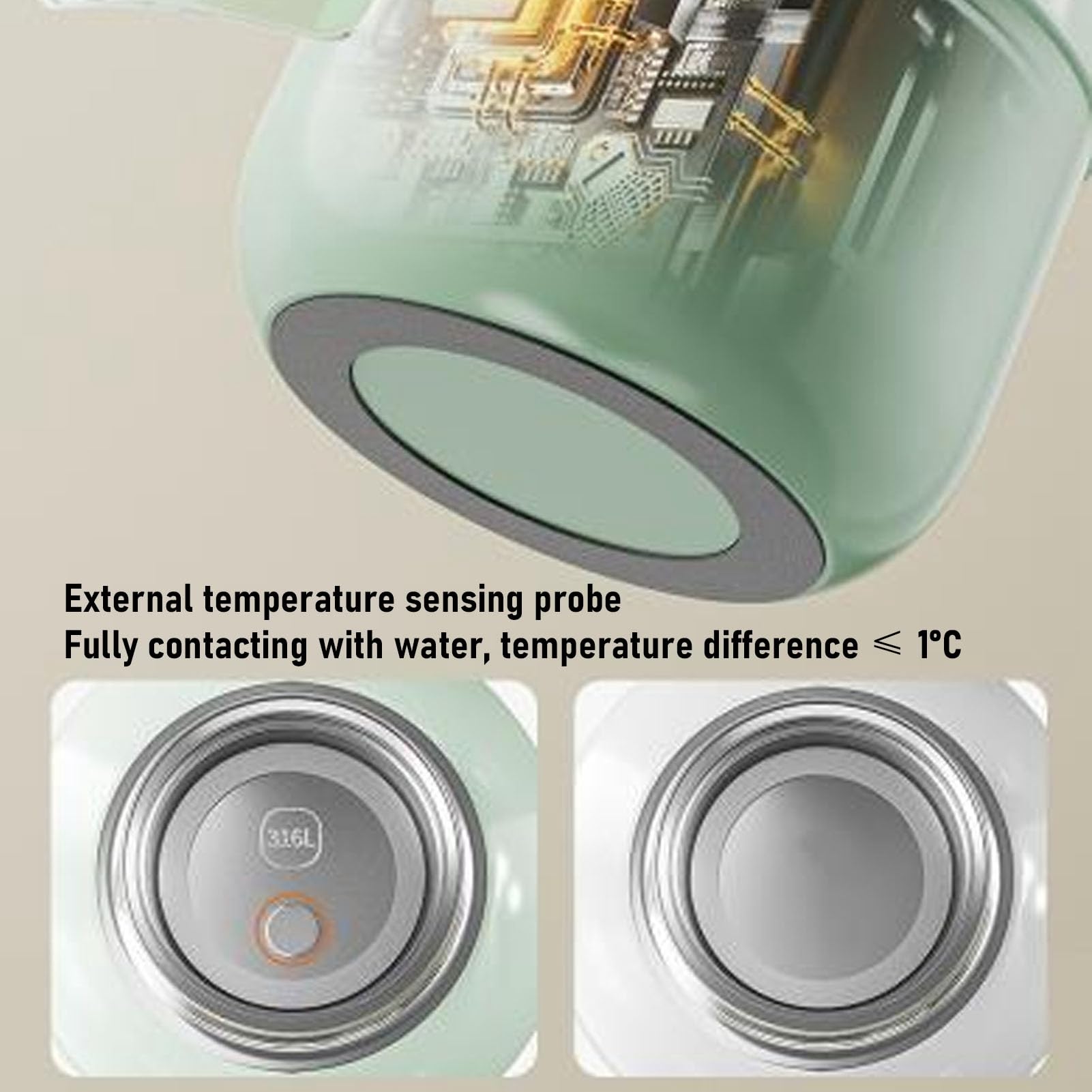 Luqeeg Hervidor Eléctrico de Coche de Acero Inoxidable 304 de 500 Ml, Caldera de Agua Portátil para Viajes, Calentador de Agua Caliente Inalámbrico Recargable con 5 Controles de Temperatura, Ideal