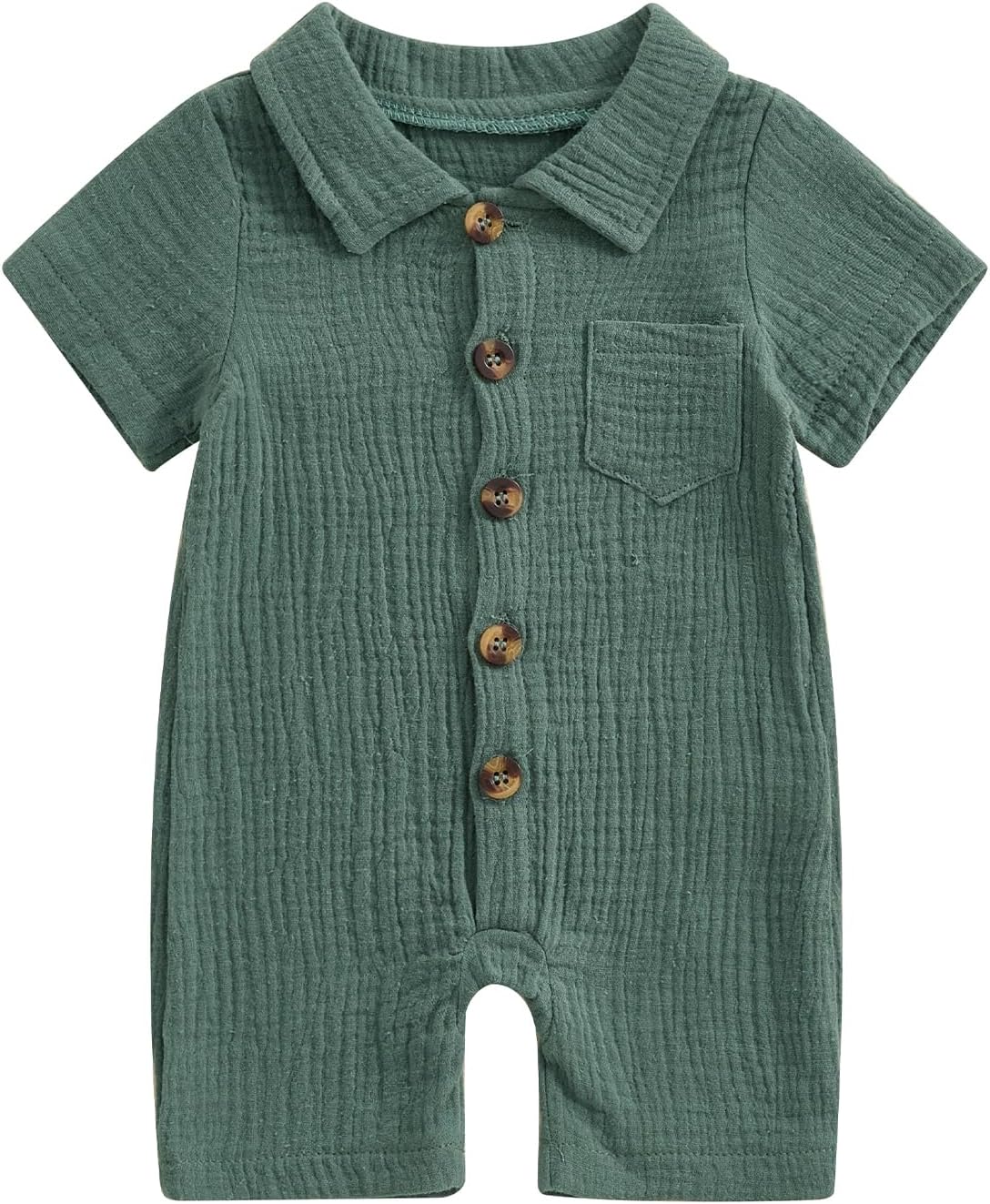 Honganda Summer Baby Boy Cotton Linen Jumpsuit Short Sleeve Button Down Playsuit Romper One Piece Outfit 0-24M