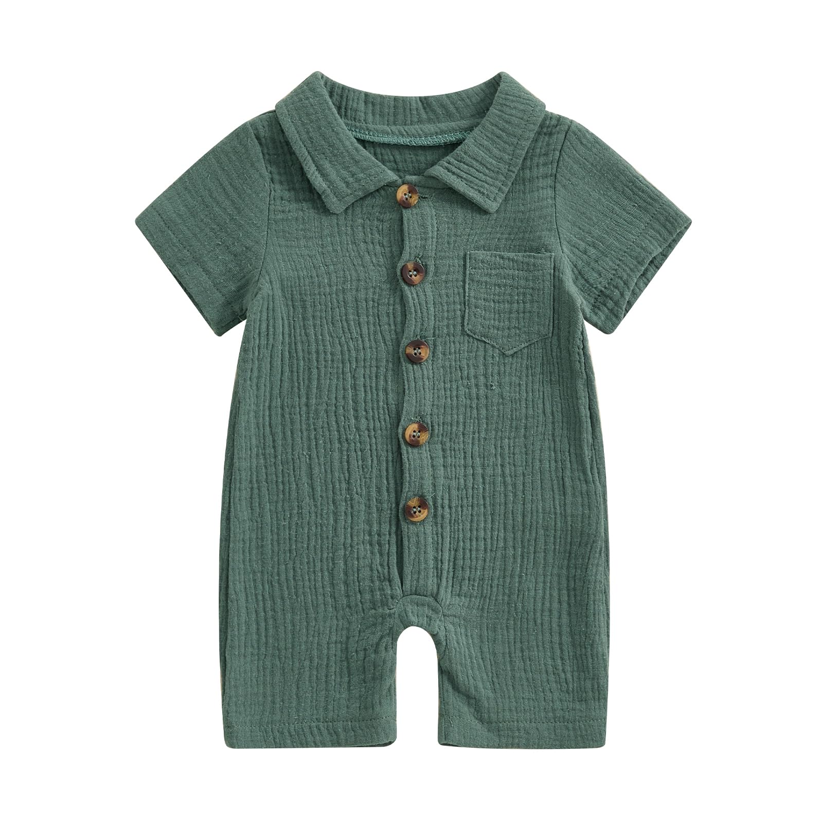 HongandaSummer Baby Boy Cotton Linen Jumpsuit Short Sleeve Button Down Playsuit Romper One Piece Outfit 0-24M