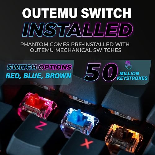 Miniatura 4 de TECWARE Teclado mecánico para juegos Phantom de 87 teclas RGB Interruptor rojo Outemu Iluminación LED de color de 16.8 M 18 preestablecidos Baja