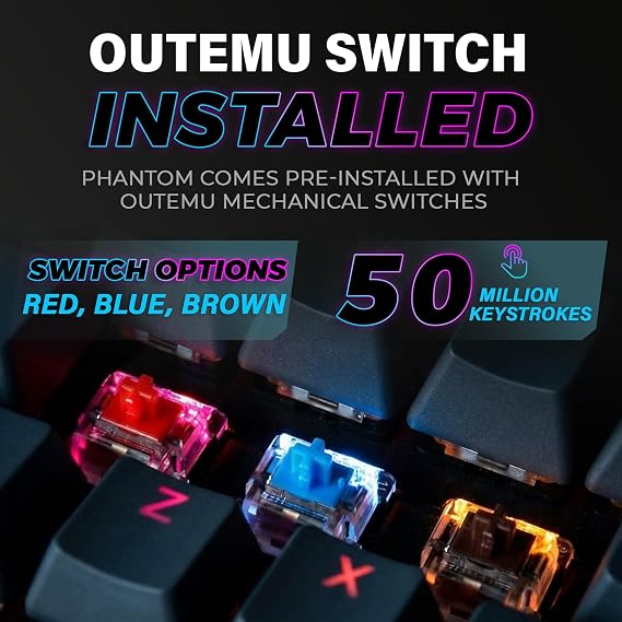 TECWARE Phantom 87 Key RGB Mechanical Gaming Keyboard | Outemu Brown Switch | 16.8M Color LED Lighting | 18 Pre-Set | Low Latency | N-Key Rollover | Software Customizable Keys | Wired USB Connection