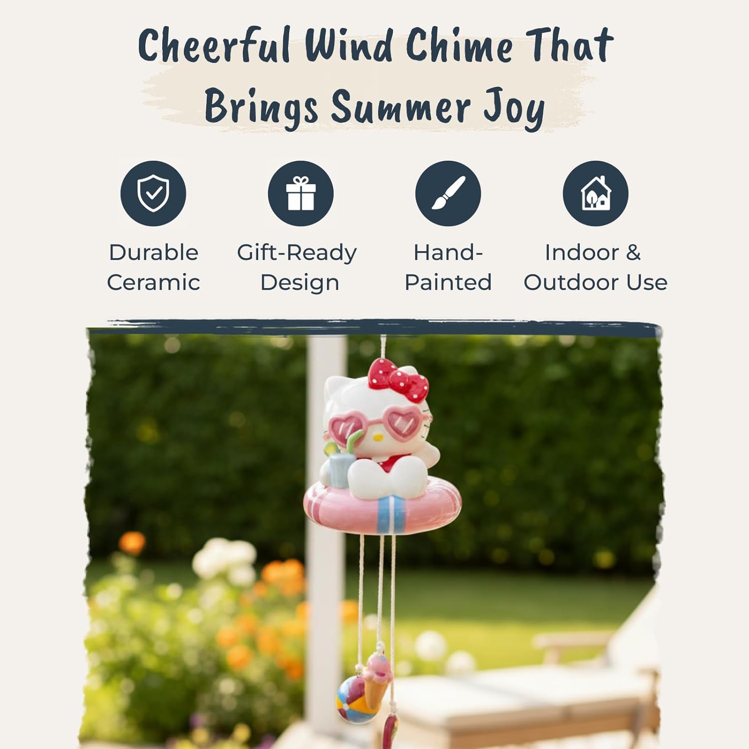 Hello Kitty Beach Fun Wind Chime, 7" L x 4.25" W x 11.75" H Created by Blue Sky Clayworks