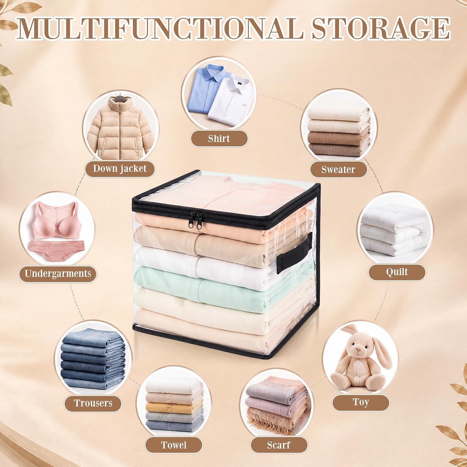 Eccliy 16 Pcs Clear Zippered Storage Bags, 10.3 x 10.3 x 10.3 in