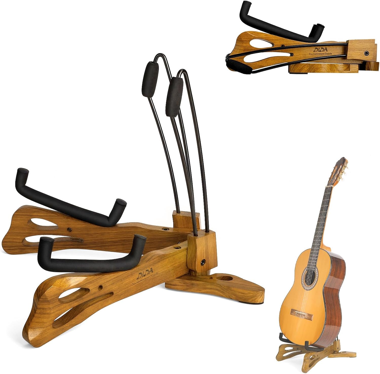DIDA Guitar Stand, Guitar Stand for Acoustic Guitar, Foldable Wooden Guitar Floor Stand with Non-slip Rubber and Soft Foam, Portable Musical Instrument Holder (Zebrawood)