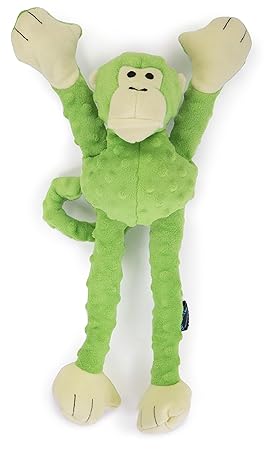 goDog Crazy Tugz Monkey Tough Plush Dog Toy with Chew Guard Technology, Lime, Large