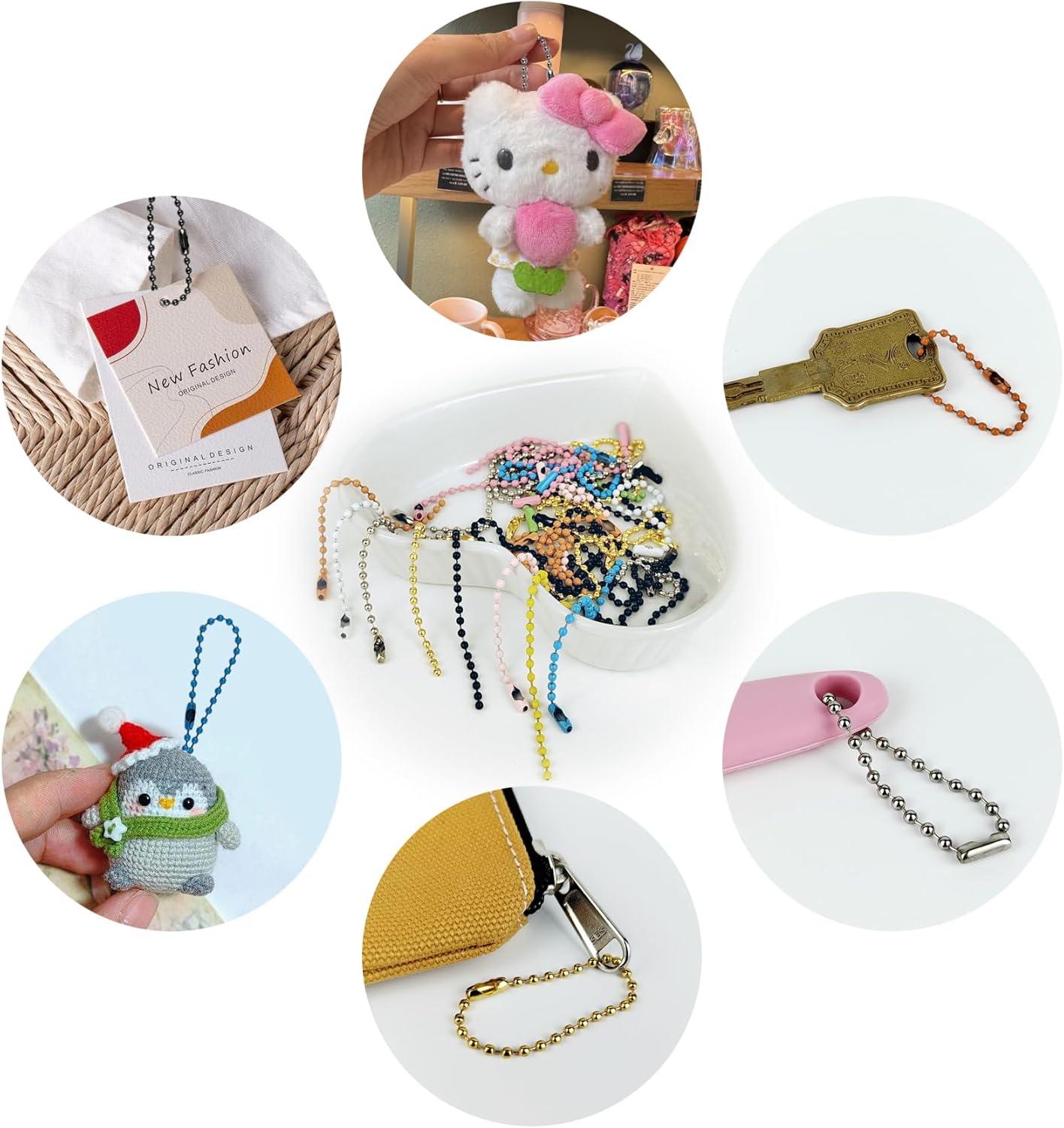 50Pcs 4 Inch Ball Beads Chain with Connectors,Bulk Metal Small Keychain for DIY Hanging Decoration & Craft Use & Dog Tag (50 Multicolor) - Image 3